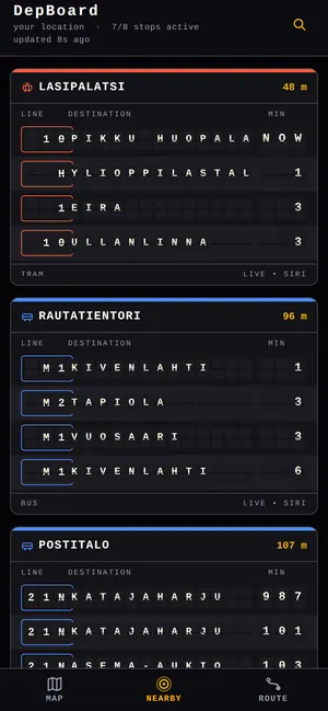 Nearby boards in Helsinki: Lasipalatsi trams and Rautatientori metro